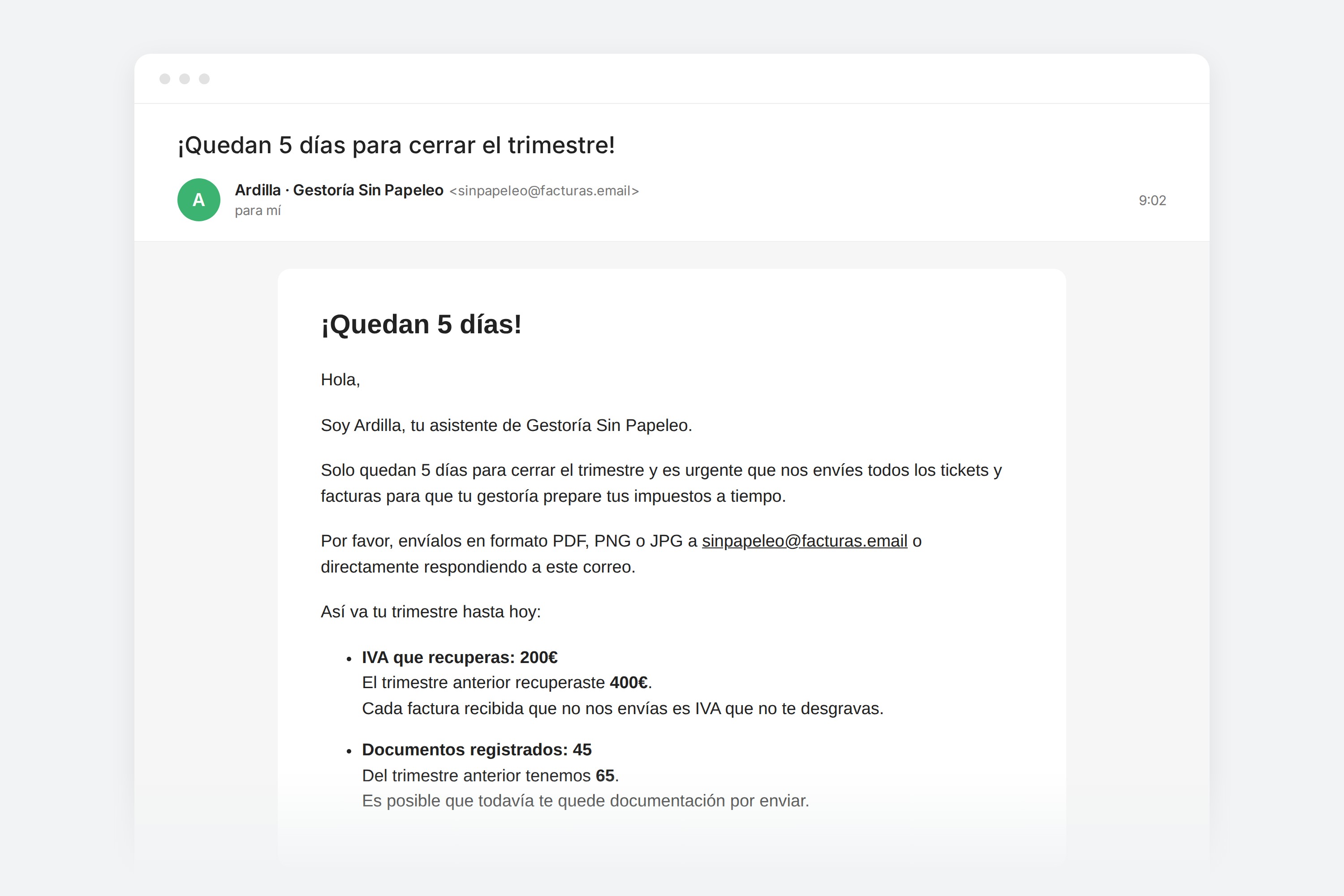 Mensaje de reclamación que recibe el cliente