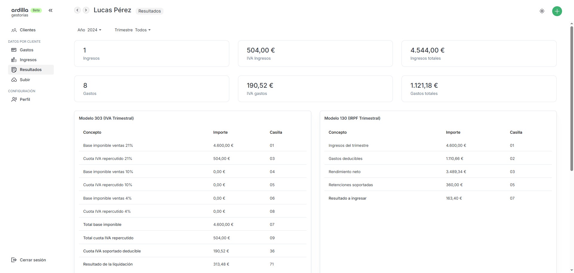 captura de plataforma ardilla para gestorías